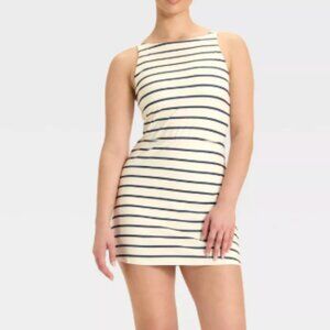 All in motion Knit High Neck Active Dress Navy Blue Stripe
